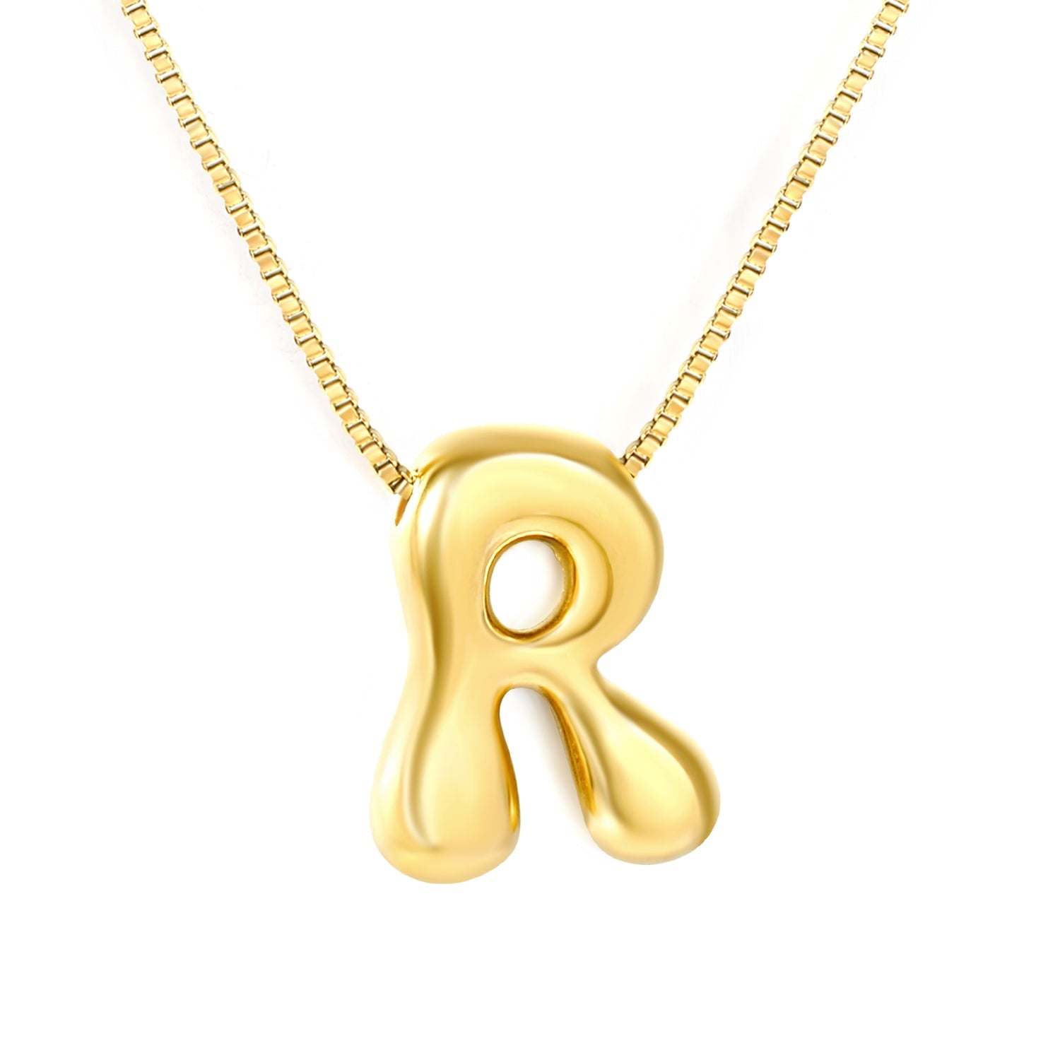 Alphabet Pendant A-Z 1.2 Box 40+5cm + 6mm Round Tail Tag Necklace Gold asonjewelry